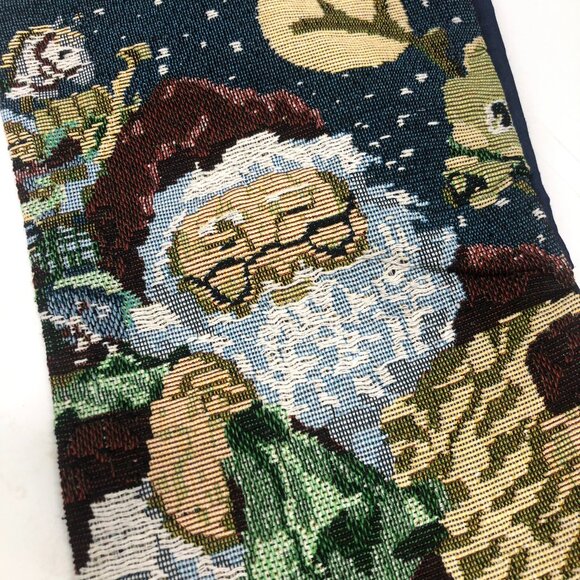 Vintage Needlepoint  SANTA Christmas Stocking Wool Tapestry Red Velvet 16" - Picture 4 of 6